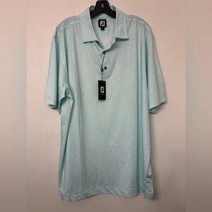 NEW FootJoy Men’s Mint Lisle Plaid Print Self Collar Golf Polo, Galaxy Logo, XL